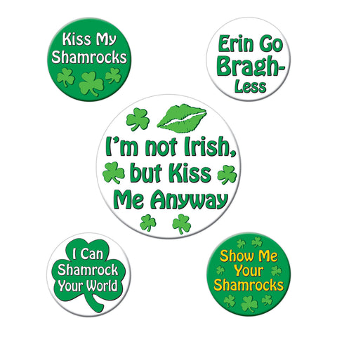 St Patrick's Funny Party Buttons, Size 2-1/3" & 1-1/3"