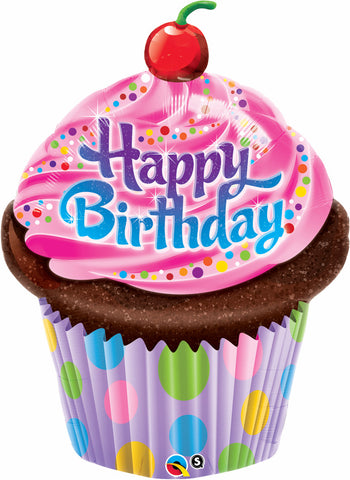 35" Cupcake, Happy Birthday, Glaseado Rosa