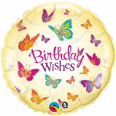 18" Redondo, Birthday Wishes, Mariposas