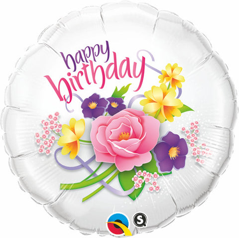 18" Redondo, Happy Birthday, Bouquet Floral