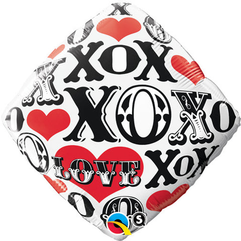 18" Diamante, X's & O's, XOXO, Love, Corazones Rojos