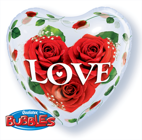 20" Burbuja Corazon, LOVE con Rosas