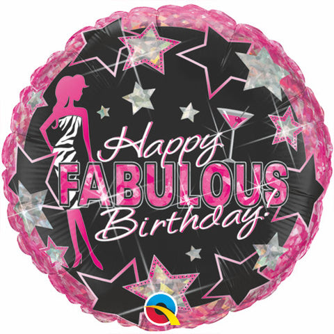18" Redondo Holografico, Happy Birthday, Fabulous