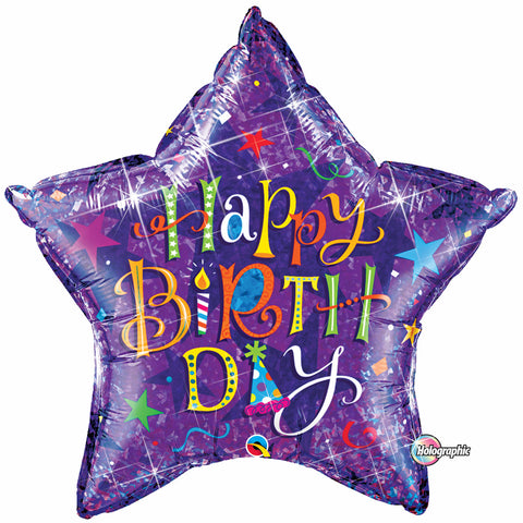 36" Estrella, Holografico, Happy Birthday, Typografia Purpura