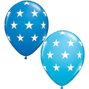 11" Surtido Redondo Azul Claro y Azul Marino con Estrellas Blancas Grandes