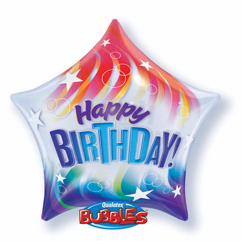 22" Burbuja Estrella, Happy Birthday con Rayas de Colores