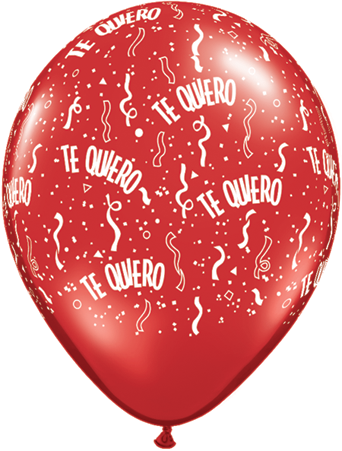 11" Redondo, Rojo Rubi, Te Quiero, Confetti y Serpentinas