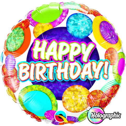 18" Redondo, Holografico, Happy Birthday, Bolas y Brillos