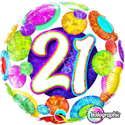 18" Redondo, Holografico, 21 Años, Happy Birthday, Bolas y Brillos