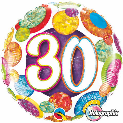 18" Redondo, Holografico, 30 Años, Happy Birthday, Bolas y Brillos