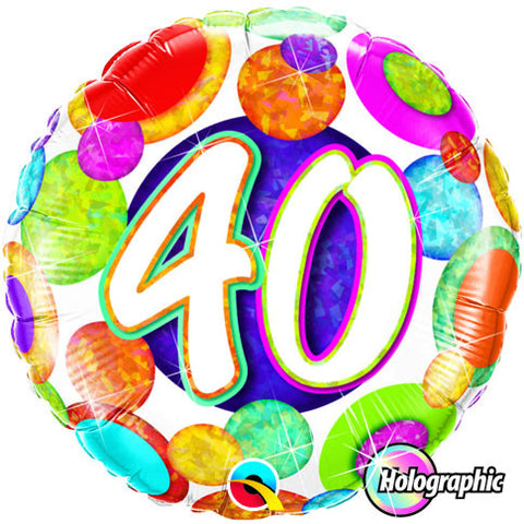 18" Redondo, Holografico, 40 Años, Happy Birthday, Bolas y Brillos