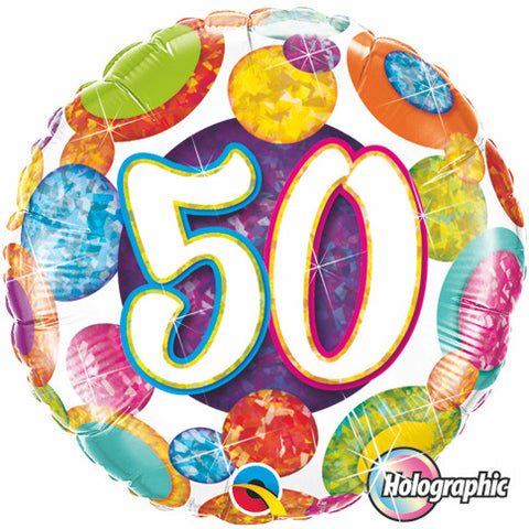 18" Redondo, Holografico, 50 Años, Happy Birthday, Bolas y Brillos