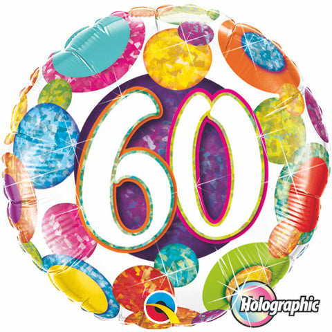 18" Redondo, Holografico, 60 Años, Happy Birthday, Bolas y Brillos