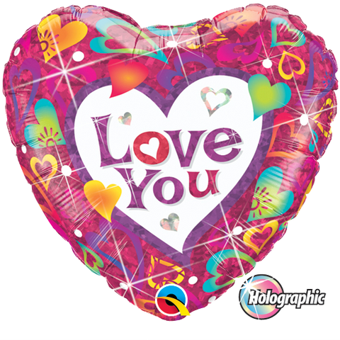 18" Corazon Holografico, Love You, Corazones Brillantes