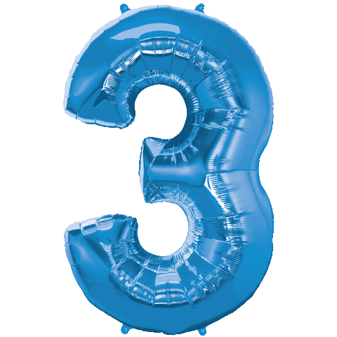 44" Numero Tres, 3, Azul Zafiro, Mylar Solido