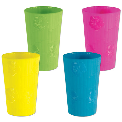 Plastic Bamboo & Hibiscus Tumblers, Size 18 Oz