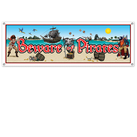 Beware Of Pirates Sign Banner, Size 5' x 21"