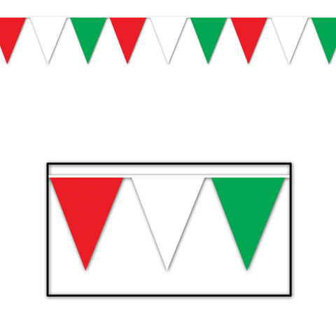 Red, White & Green Pennant Banner, Size 17" x 120'