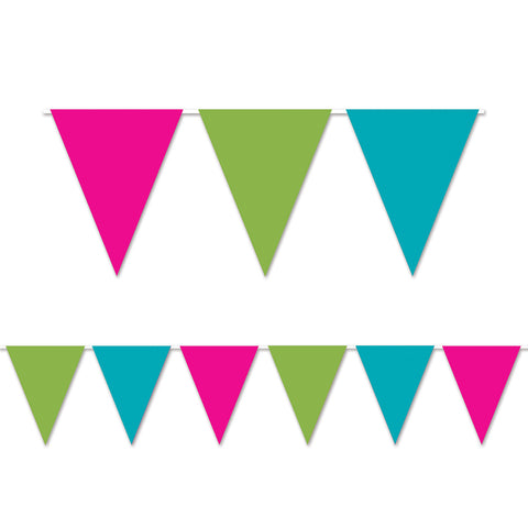 Cerise,Lime Green &Turquoise Pennant Bnr, Size 11" x 12'