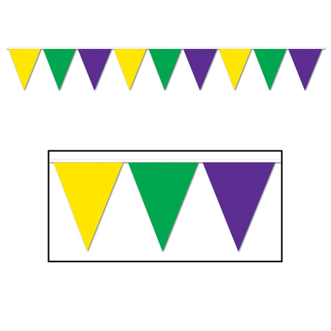 Golden-Yellow,Green & Purple Pennant Bnr, Size 11" x 12'