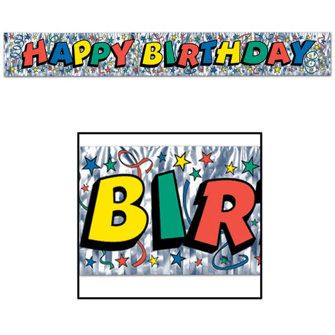 Metallic Happy Birthday Fringe Banner, Size 8" x 5'