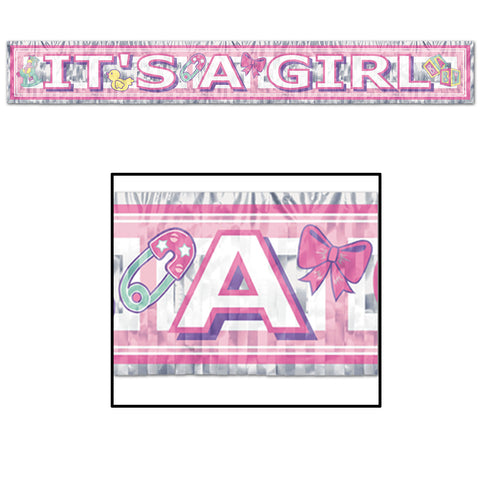 Metallic It's A Girl Fringe Banner, Size 8" x 5'
