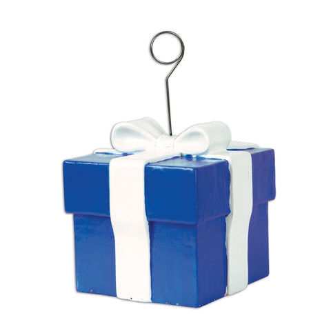 Blue Gift Box Photo/Balloon Holder, Size 6 Oz