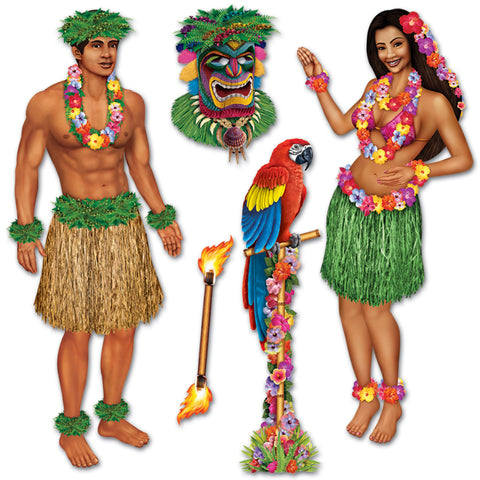 Hula Girl & Polynesian Guy Props, Size 21"-5'