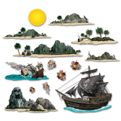 Pirate Ship & Island Props, Size 3½"-3' 5½"