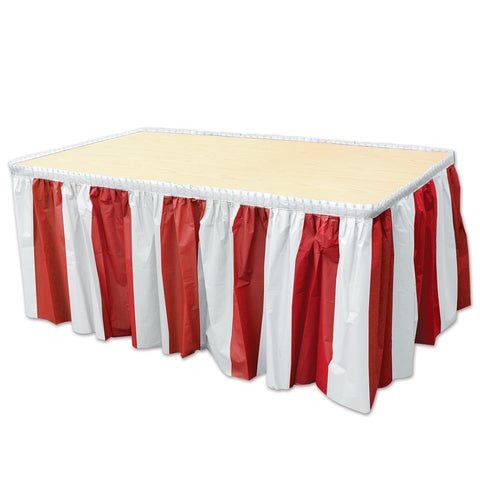 Red & White Stripes Table Skirting, Size 29" x 14'