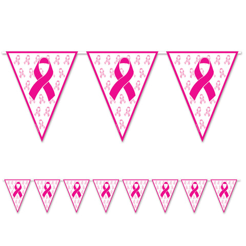 Pink Ribbon Pennant Banner, Size 11" x 12'
