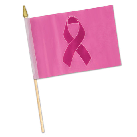 Pink Ribbon Flag - Rayon, Size 4" x 6"