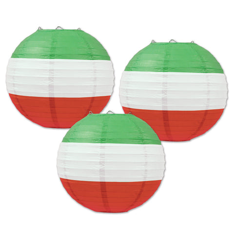Red, White & Green Paper Lanterns, Size 9½"