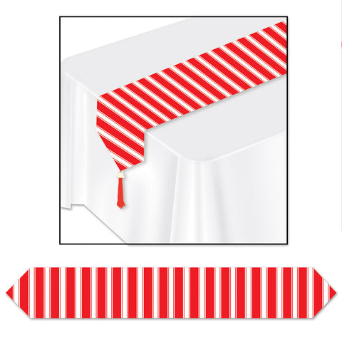 Printed Red & White Stripes Table Runner, Size 11" x 6'