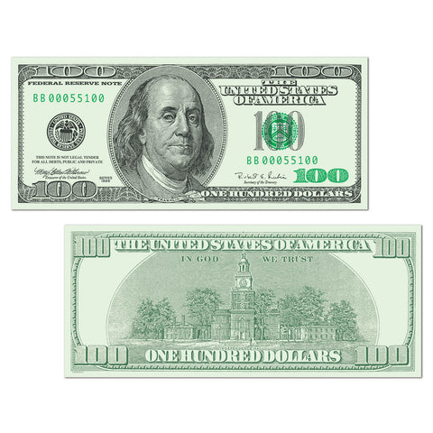 Big Bucks Cutout $100 Bill, Size 7½" x 17½"