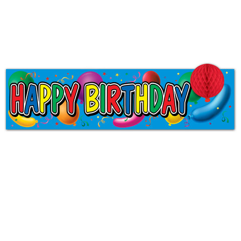 Happy Birthday Sign w/Tissue Balloon, Size 8" x 31"