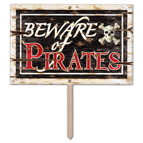 3-D Plastic Beware Of Pirates Yard Sign, Size 12" x 18"