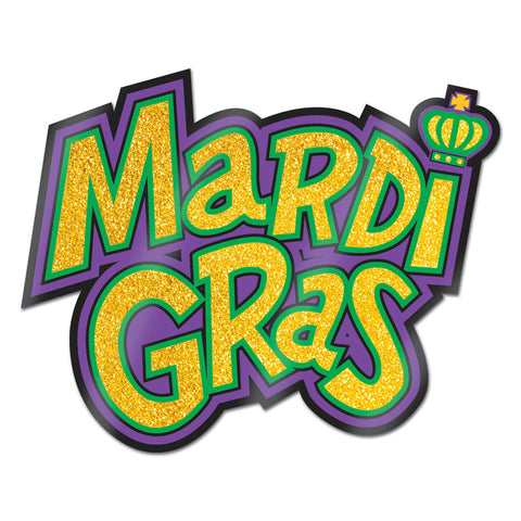 Glittered Mardi Gras Sign, Size 12" x 16"