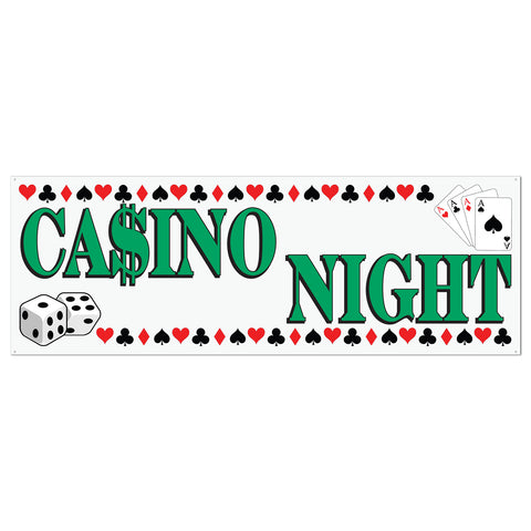 Casino Night Sign Banner, Size 5' x 21"