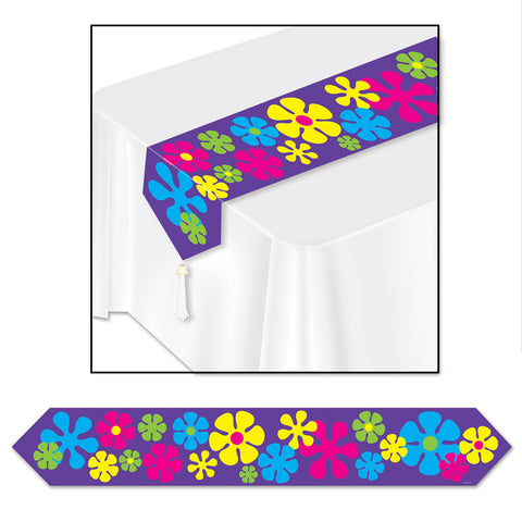 Printed Retro Flowers Table Runner, Size 11" x 6'