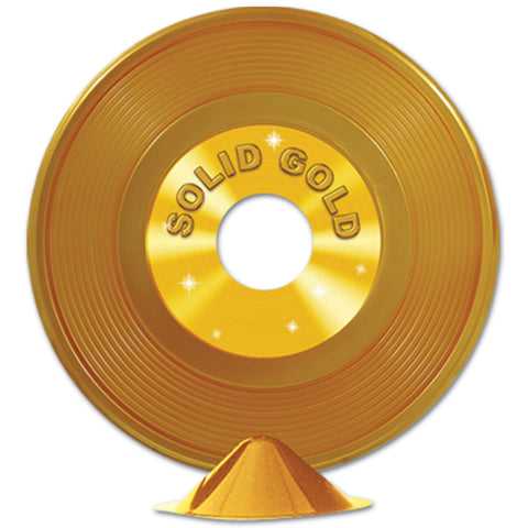 Gold Plastic Record Centerpiece, Size 9"