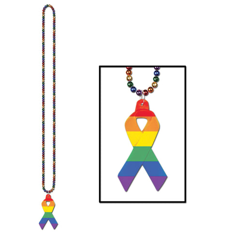 Rainbow Collares w/Rainbow Ribbon Medallion, Size 36"