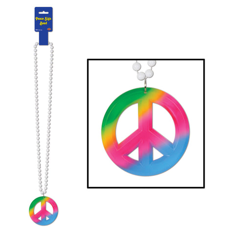 Collares w/Tie-Dyed Peace Sign Medallion, Size 36"