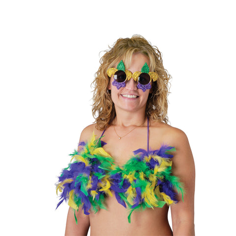 Mardi Gras Feathered Bikini Top, Size Adjustable