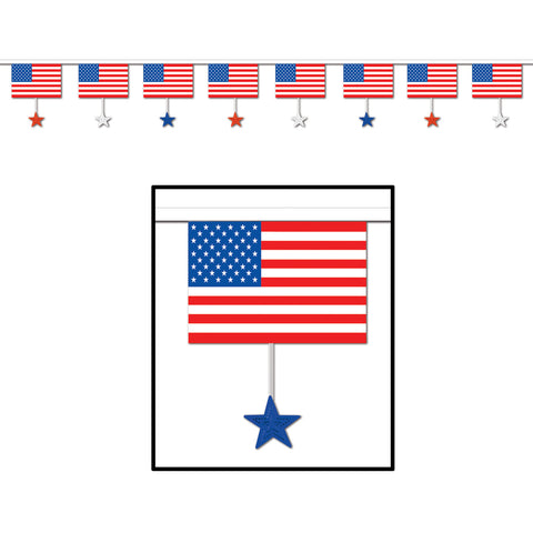 Flags & Stars Pennant Banner, Size 16" x 12'