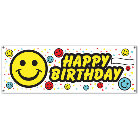Birthday Smile Face Sign Banner, Size 5' x 21"