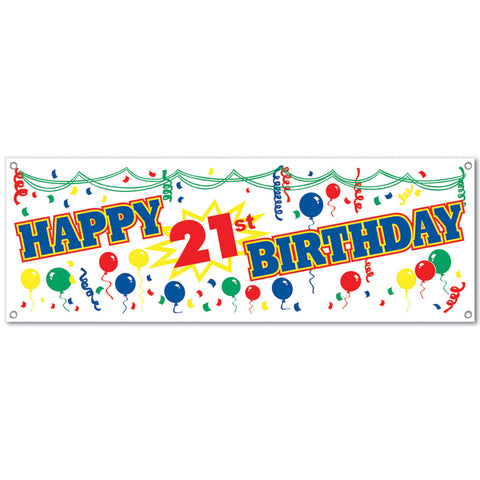 Happy  21st  Birthday Sign Banner, Size 5' x 21"