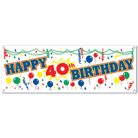 Happy  40th  Birthday Sign Banner, Size 5' x 21"