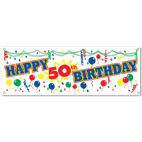Happy  50th  Birthday Sign Banner, Size 5' x 21"