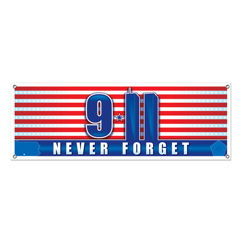 9/11 Never Forget Sign Banner, Size 5' x 21"